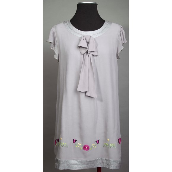 Gray Blue Dress Chiffon knitted flower Pattern - Picture 1 of 4